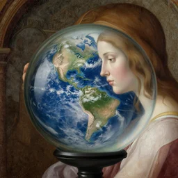 portrait of beautiful piece of glass orb, spinning and reflecting earth, elegant, highly detailed, by greg rutkowski, renaissance fresco, cinematic