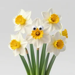smiling daffodils with googly eyes, 3 d rendered, unreal engine, octane render