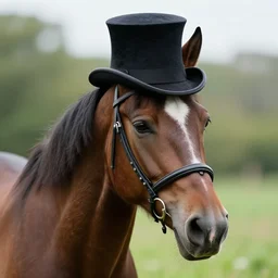 photo of a horse with a tophat, realistic, detailed, 8 k
