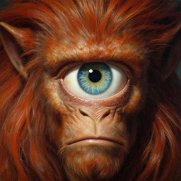 one-eyed cyclops concept art with one huge eye in the center. Extremely high detail, details, realistic, fantasy art, solo, masterpiece, portrait painting, saturated colors, art by Arthur Rackham, Muzinabu