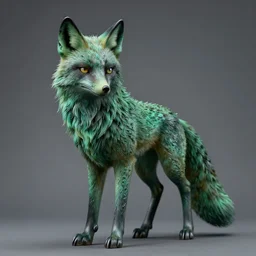 Portrait photography of a terrifying Emerald fox sculpture