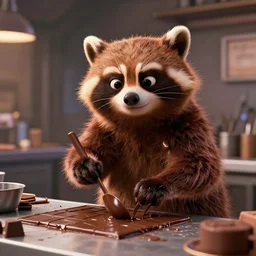 film still of Rocket Racoon working as a chocolatier in the new Avengers movie, 4k
