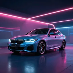 bmw marketing photo, neon lights, light streaks, octane render