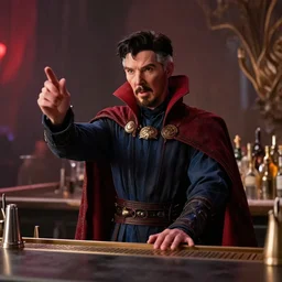 film still of Doctor Strange working as a bartender in the new Avengers movie, 4k