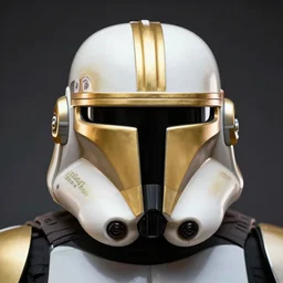mandalorian, crusader, star wars,, helmet in gold and white
