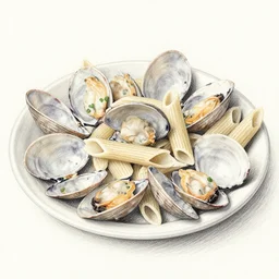 penne alle vongole, pencil drawing