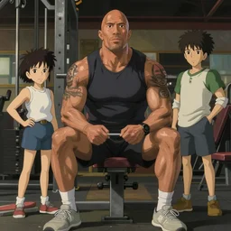 a highly detailed matte painting of dwayne johnson training in the gym by studio ghibli, makoto shinkai, by artgerm, by wlop, by greg rutkowski, volumetric lighting, octane render, 4 k resolution, trending on artstation, masterpiece