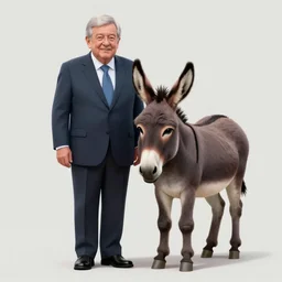 AMLO standing next to a donkey