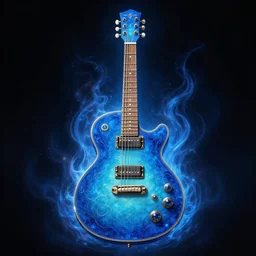 a blue magical guitar, incredible art