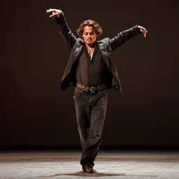 a cinematic publicity photograph of a 20 year old johnny Depp tap dancing