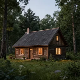 highly detailed octane render of a cottage in the forest at twilight