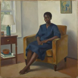 a painting of a woman sitting in a livingroom by Njideka Akunyili Crosby