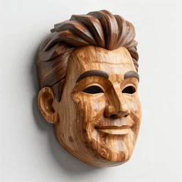 A wooden mask of Gordon Ramsay\'s face, digital art, studio lighting, 45-degree angle