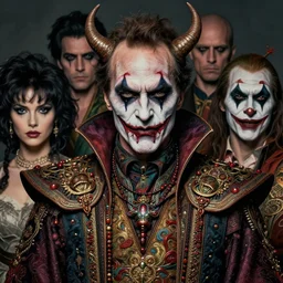 photorealistic portrait of evil looking bryan cranston wearing intricate shao khan costume, bizarre voodoo makeup, clown makeup, by amano, karol bak, greg rutkowski, and akira toriyama, tonalism, intricate detail, hyperrealistic, artgerm, masterpiece.
