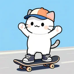 cute and funny, a cat standing on its back legs, wearing high top sneakers and a baseball cap, riding a skateboard, by albert uderzo, trending at artstation, award winning