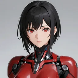 A beautiful cyborg woman with red and black metallic parts || ANIME, fine-face, realistic shaded perfect face, fine details. Anime. realistic shaded lighting poster by Ilya Kuvshinov katsuhiro otomo ghost-in-the-shell, magali villeneuve, artgerm, Jeremy Lipkin and Michael Garmash and Rob Rey