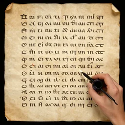 an interpretation of glagolitic writing system, papyrus paper, ink