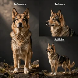 reference sheet of a dog with only front and side views