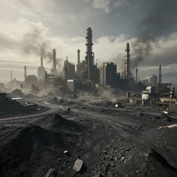 A futuristic city in a coal barren industry zone with much pollution, Realistic, HDR, Clear Image, Unreal engine 5,
