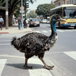 vintage photo of a dodo bird crossing the street