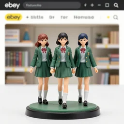 Image on the store website, eBay, Full body, 80mm resin detailed miniature of three school girls in deep green school uniforms