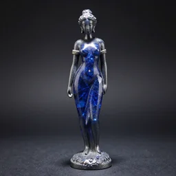 female statue made of sapphire, studio light, dark background, glittery, 3 5 mm photography