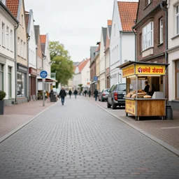 empty streets of eupen city, with only kebab fast foods, color photo, high aperture, daytime