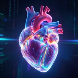 organ, medical heart!!! neon glowing, bioluminiscent, scifi, swirling lines, tron legacy, substance painter, heart, medical heart!, tron lines, cybertron, artstation, by beeple, halo, vaporwave, matrix, by david chihuly, medical heart! by artgerm, greg rutkowski