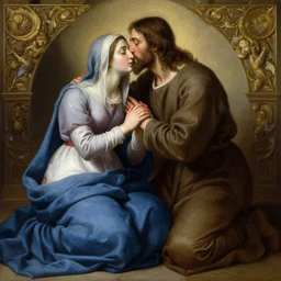 jesus kissing a maria maddalena, elegant, highly detailed, digital painting, artstation, concept art, matte, sharp focus, illustration, art by artgerm and greg rutkowski and alphonse mucha, large shot