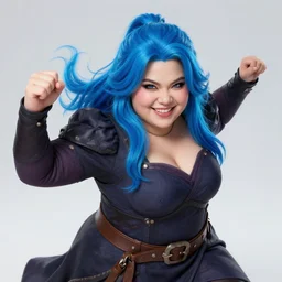 thick chubby filipina pyrokinetic, dnd mage, sly grin, fully clothed, exaggerated perspective, beautiful detailed face, bright blue hair, action pose, comic book style, highly detailed, dynamic shadows, dynamic lighting, geoff johns, jason fabok, jason fabok, brad anderson, splash art