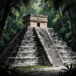 black blood - splattered mesoamerican jungle, stepped pyramid, visionary art by julio amaringo, wallpaper
