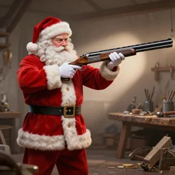 a shotgun custom - made by santa claus using materials from his workshop, wide shot, lightbox, digital artwork, trending on artstation