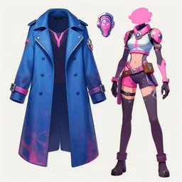 game asset of coat and trendy clothing influenced by warframe, in gouache detailed paintings, props, stylized, 2 d sprites, kitbash, arcane, overwatch, blue and pink color scheme, 8 k