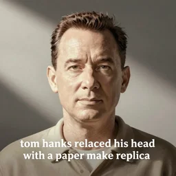 “ tom hanks replaced his head with a paper mache replica ”