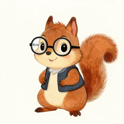 a drawing of a cute anthropomorphic squirrel wearing glasses and a vest, art by don bluth,