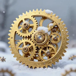 it's snowing tiny shiney golden watch gears, steampunk art, fantasy style, super high detail, super high quality, talented artist, trending on artstation, machinarium, 8 k, unreal engine