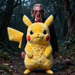 Jack Nicholson dressed up in costume of Pikachu, scary, horror, still from the film by Stanley Kubrick