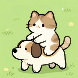 an anthropomorphic cat riding a dog