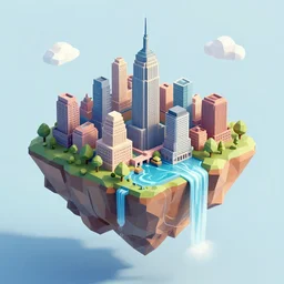 low poly art of new york as an island floating in the sky, low poly, isometric art, 3d art, waterfall, high detail, artstation, concept art, behance, ray tracing, smooth, sharp focus, ethereal lighting