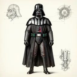 darth vader ’ s suit schematic drawn by da vinci, mechanical drawing