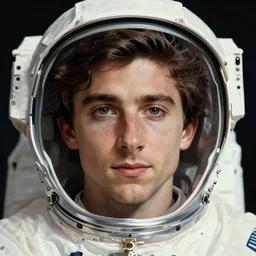 symmetrical!! portrait of timothee charlamet asan astronaut. close up. soft lighting, retro 8 0 s, realistic illustration, art by peter elson