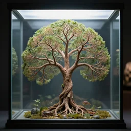 The evolutionary tree of life, inside in a glass box, uncropped, 8k, highly detailed, commission, concept art, contest winning masterpiece.