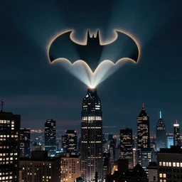 Bat signal in the sky in Gotham City, movie screen grab, HD