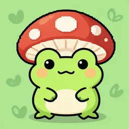 cute frog with a mushroom hat, pixelart