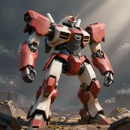 a concept art of a nissan combat mech, colors of nissan logo, artstation