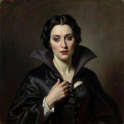 A beautiful painting of a lady vampire, victorian, dracula, ominous, oil on canvas, photorealism, caravaggio, irwin penn, high definition, soft light