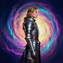 side profile portrait, medium shot, imogen poots paladin, armour, gloomhaven, colorful swirly magic ripples, neonwave style fantasy poster, by greg manchess, huang guangjian, lois van baarle, sachin teng, greg rutkowski, jesper ejsing, ilya kuvshinov