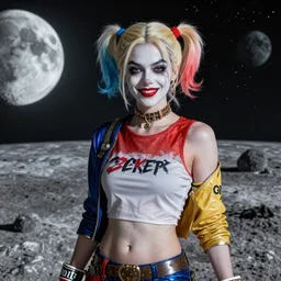 cosplay on Harley Quinn on lunar, unreal engine, octane render, 8k, full body, high detail of the face