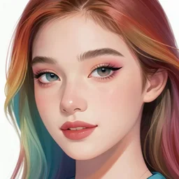 close up portrait of beautiful rainbow woman by disney concept artists, blunt borders, rule of thirds