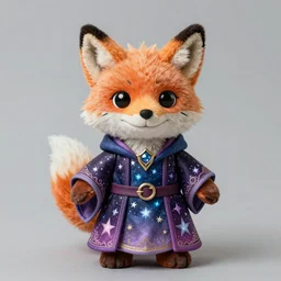 dungeons and dragons foxfolk wizard druid as a chibi muppet plush wearing an ethereal star filled mage robes inspired by the star touched elves from dragon prince, photorealistic, photography, national geographic, sesame street